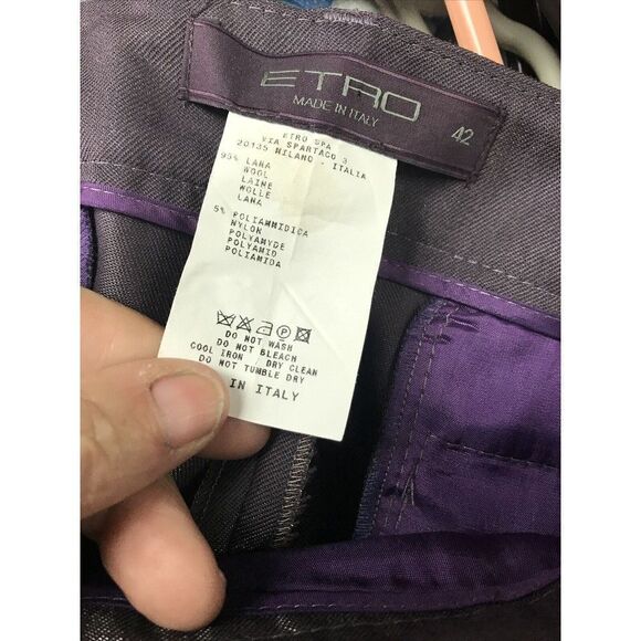 ETRO Pants US 6 IT 42 Purple Sheen Wool Nylon Blend Zip Pockets Button Italy - Picture 5 of 6